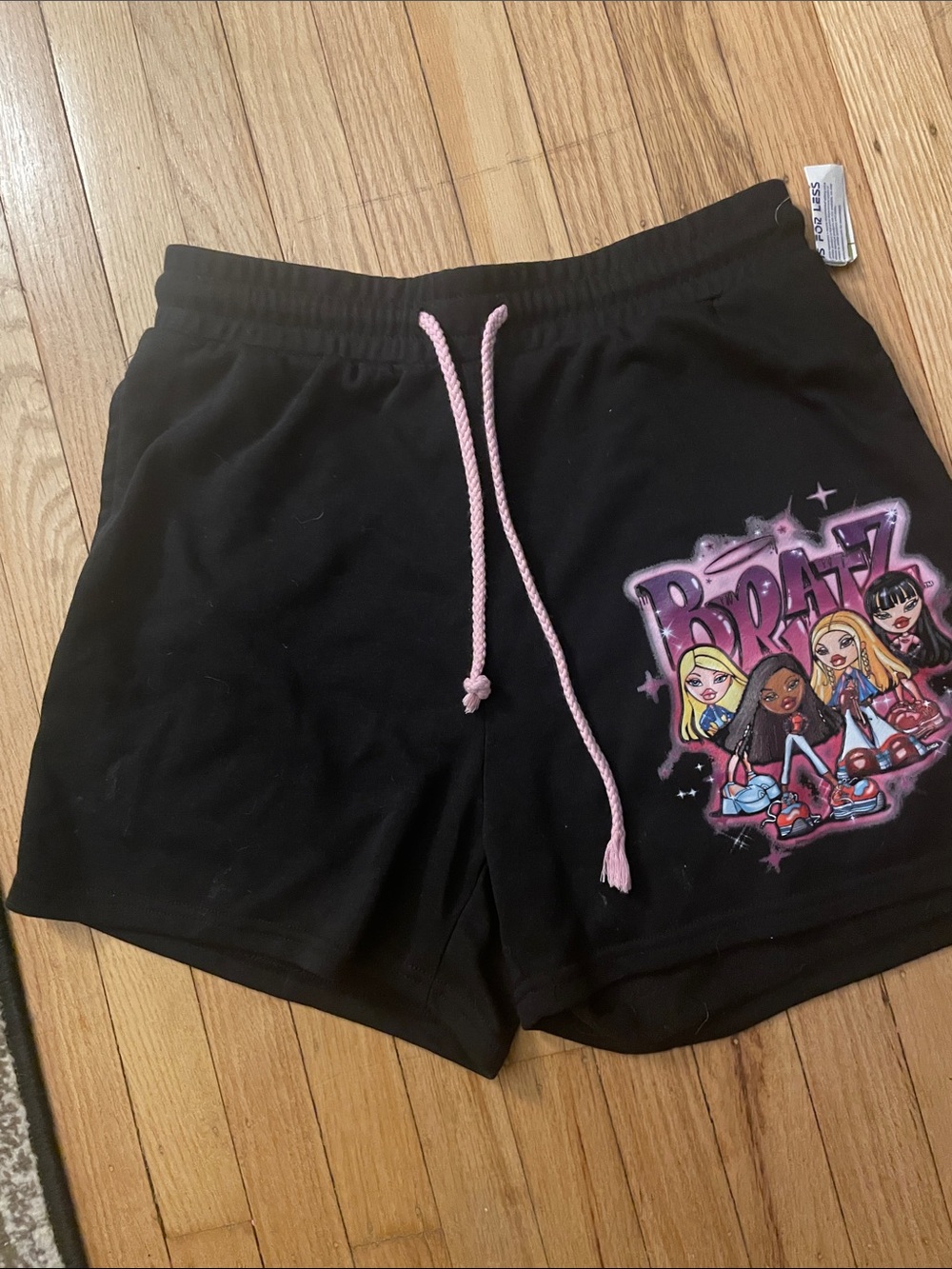 Bratz Graphic Black Athletic Shorts with Pink Drawstring